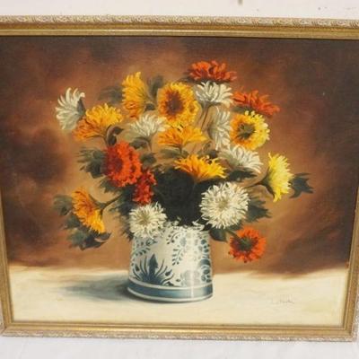 1075	OIL PAINTING ON CANVAS, STILL LIFE, ARTIST SIGNED LATROBE
