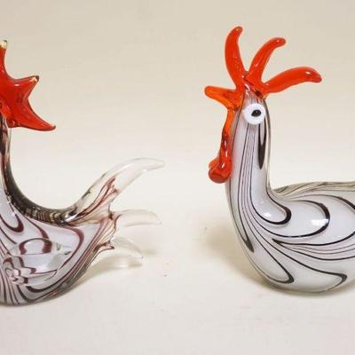 1022	2 MURANO ART GLASS CHICKENS/ROOSTERS, APPROXIMATELY 9 IN HIGH

