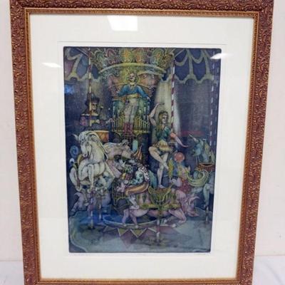 1080	CHARLES KLABUNDE FRAMED PRINT *THE NIGHT CAROUSEL*, SIGNED AND NUMBERED 122/150, APPROXIMATELY 28 IN X 35 IN OVERALL
