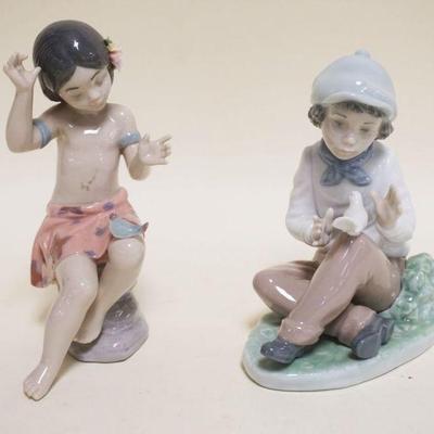 1016	LLADRO PORCELAIN FIGURES, *NATURAL WONDER* & NAO BOY W/DOVE, TALLEST APPROXIMATELY 7 IN HIGH
