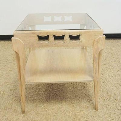 1139	MODERN STYLE BLEACHED OAK GLASS TOP LAMP/OCCASIONAL TABLE, APPROXIMATELY 24 IN SQ X 27 IN H
