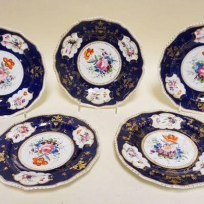 1030	ROYAL CROWN DERBY HAND PAINTED FLORAL DISHES, 5-APPROXIMATELY 8 IN
