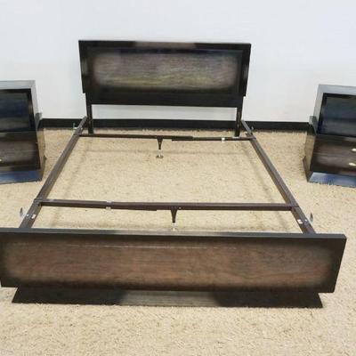 1137	AMERICAN OF MARTINSVILLE MODERN STYLE QUEEN SIZE BED WITH 2-1 DRAWER BED SIDE STANDS WITH FAUX FINISH, STANDS EACH APPROXIMATELY 17...