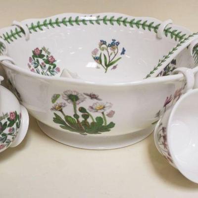 1010	PORTMEIRION BOTANIC GARDEN CHINA PUNCH BOWL W/LADLE & 6 CUPS, APPROXIMATELY 11 1/4 IN X 5 IN HIGH
