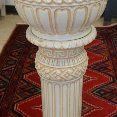 1183	CERAMIC POT AND PEDESTAL WITH GREEK KEY DESIGN, APPROXIMATELY 13 IN X 34 IN H
