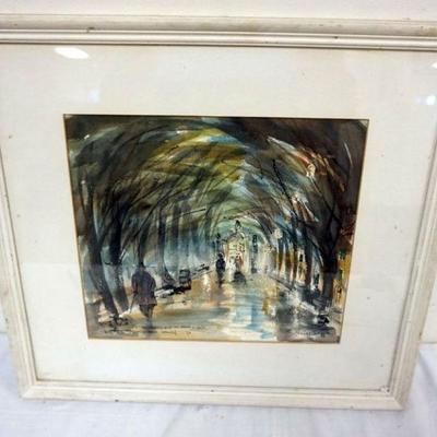 1066	ABSTRACT WATER COLOR *MISTY MORNING IN NOVEMBER* 68 ARTIST SIGNED, APPROXIMATELY 19 IN X 21 IN OVERALL
