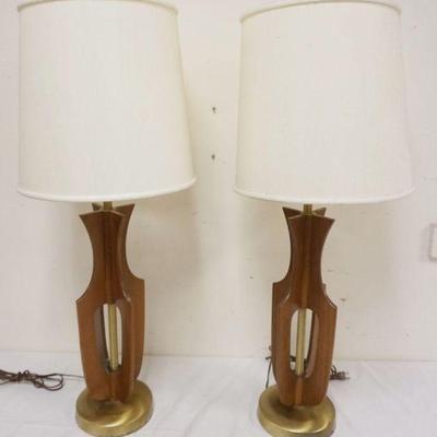 1114	WALNUT MID CENTURY MODERN TABLE LAMPS, EACH APPROXIMATELY 36 IN H
