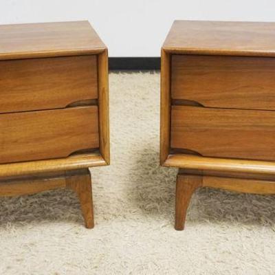 1124	MID CENTURY MODERN KENT COFFEY *FORUM* WALNUT/ PECAN PAIR OF BED SIDE STANDS, EACH APPROXIMATELY 23 IN X 16 IN X 24 IN H

