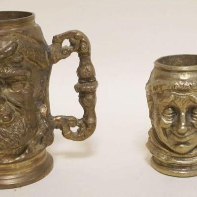 1047	PAIR OF BRASS FIGURAL MUGS, LARGEST APPROXIMATELY 5 IN H
