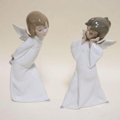1011	LLADRO PORCELAIN FIGURES, MIME ANGEL & CURIOUS ANGEL, APPROXIMATELY 10 IN HIGH
