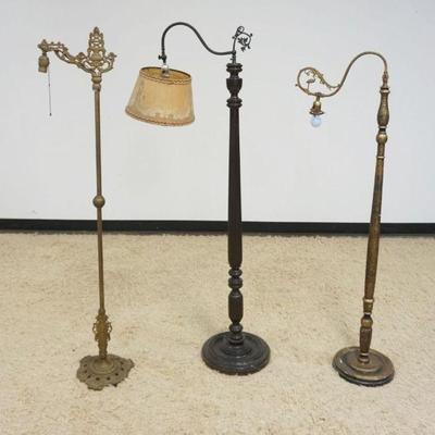 1162	GROUP OF 3 ANTIQUE FLOOR LAMPS INCLUDING CAST METAL, MAHOGANY, ETC., TALLEST APPROXIMATELY 61 IN H
