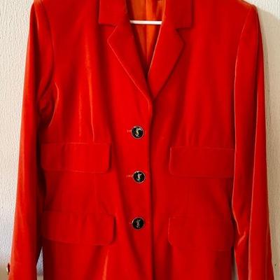Gorgeous Deep Orange Velvet Yves St. Laurent Encore Double Pocket Button Front Jacket Ladies Size M 