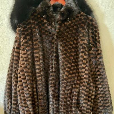 Gorgeous Checkered Mink Fur Reversible Jacket With Reversible Hat Ladies Size Large 