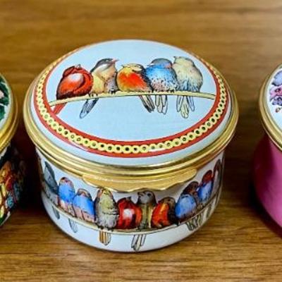 (3) Halcyon Days Enamel Trinket Boxes - Christmas 1991, Birds, And Friendship