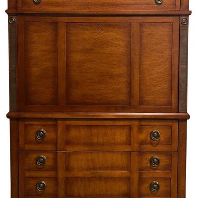 1978 John Widdicomb Drop Front Secretary With Key And Brass Trim And Pulls