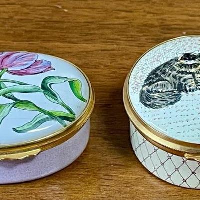 Halcyon Days By Tiffany And Co. And Staffordshire Cat Motif Trinket Boxes