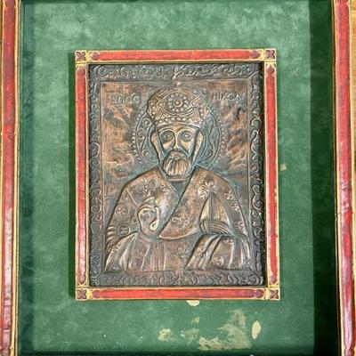 Antique Copper Embossed 3D Picture St. Nicholas 