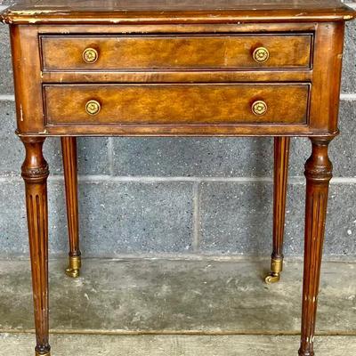 Maitland Smith Living Room 2 Drawer End Table With Brass Casters (As Is)