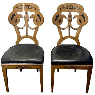 (2) John Widdicomb Company Eagle Back Chairs With Leather Seats (As Is)