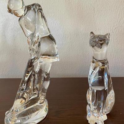 Baccarat France Crystal Golfer And Cat (as Is)  