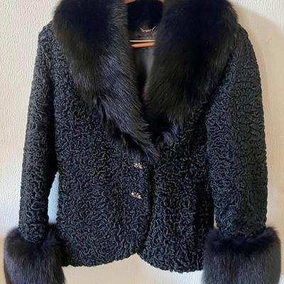 Stunning St. John  Persian Lamb & Fox Fur Cuff And Collar Jacket Ladies Size M 