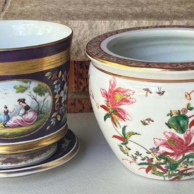 (2) Small Vintage Planters - Richard Ginori With Base And Porcelain 
