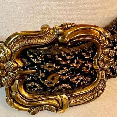Emanuel Ungaro Paris 75 Vintage Embroidered Leather Belt With Gold Belt Buckle 