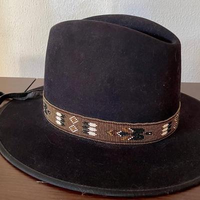 Ladies Ofarrell Hat Co. Durango Colorado Custom Made Felt Hat With Seed Bead Thunderbird Hat Band 