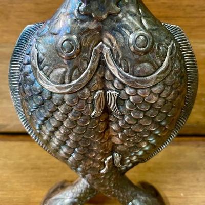 Christofle Deux Poissons Silver Plate Fish Vase 