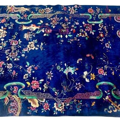 Antique Chinese 160" X 118" Art Deco Blue Area Rug