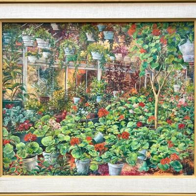 Original H. W. Kurlander Geranium Shed Oil On Canvas In Custom Frame