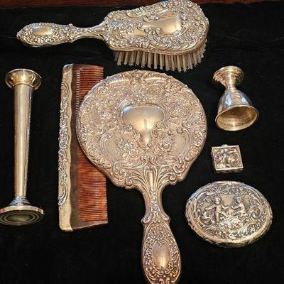 3 Piece Gorham sterling silver vanity set