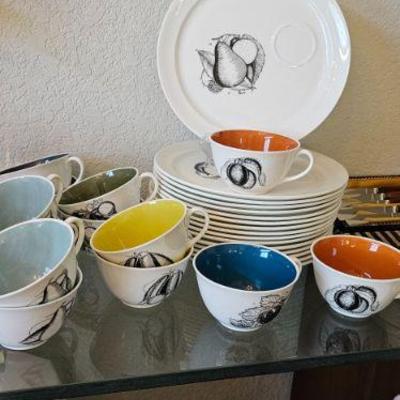 MCM Wedgewood Susie Cooper Black Fruit Luncheon Set