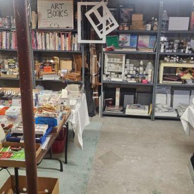 Welcome to the Art Studio! Art Paints ,Brushes, Draft Table, Many Easels, Sketch Pads and Papers. Frames, Mats Cutters Etc.  