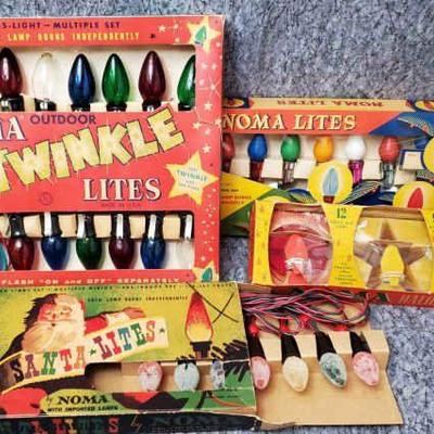Vintage noma twinkle santa lites, candle halos
