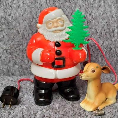 Vintage plastic light up santa and rudolph