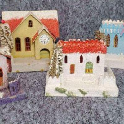 6 glittered artisan cardboard craft putz holiday village buildings