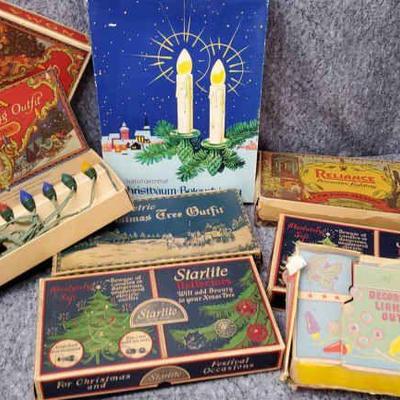 Antique and mid century christmas lights for bulbs boxes