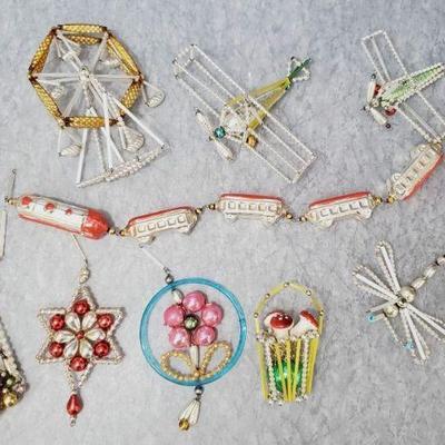 Vintage artisan czhech glass and bead ornaments