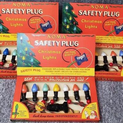 3 vintage noma safety plug christmas light sets in original boxes