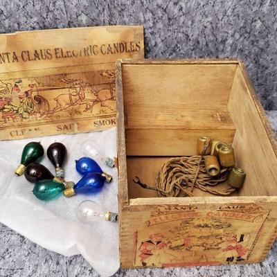 Antique christmas lights with wooden box