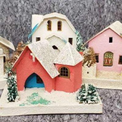 6 artisan cardboard craft putz holiday village houses