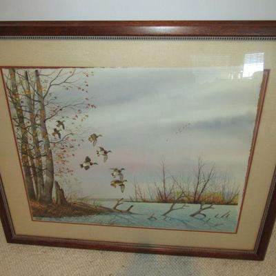 Art by local artist John Latimore. Thie print has slipped from the matting in the frame.  I am leaving it for the new owner to fix.