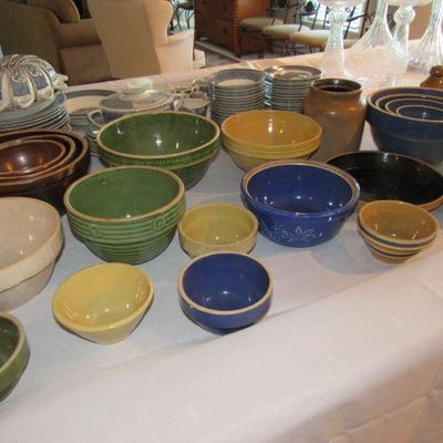 Several crock bowls
