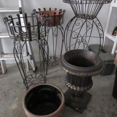 Several metal plant stands