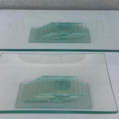 (2) Stacked Tempered Glass Raised Serving Trays