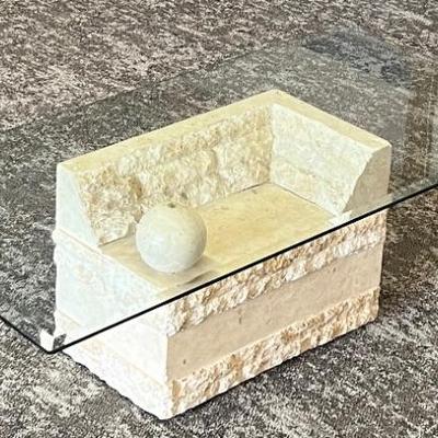 Magnussen Presidential Furniture Faux Stone Tessellated Sphere Beveled Glass Coffee Table 