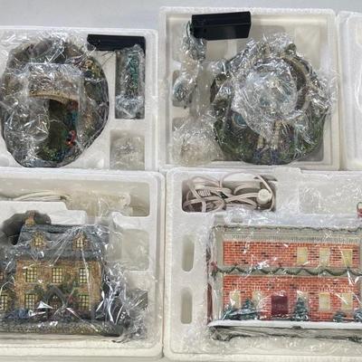 (4) Thomas Kincaide Hawthorn Village Lighted Resin Figurines