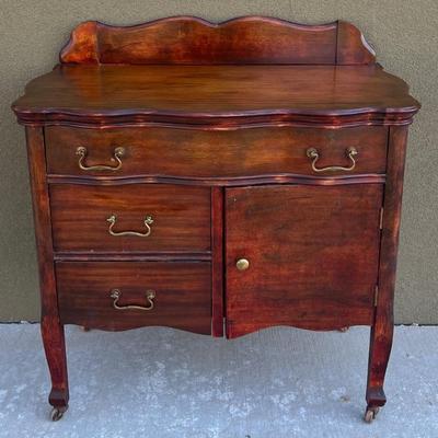 Antique Dark Stained Oak Wash Stand With Casters - Yutan Nebraska