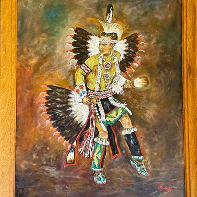 1964 Sandberg Original Oil Painting Native American Dancer In Frame